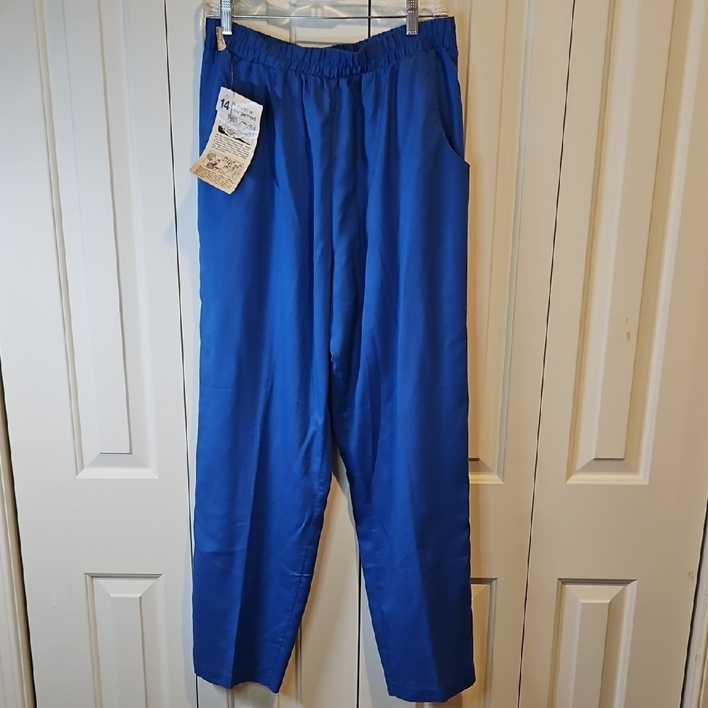 Vintage Worthington Essentials Pants 14 Royal Blue New Elastic Waist Pockets